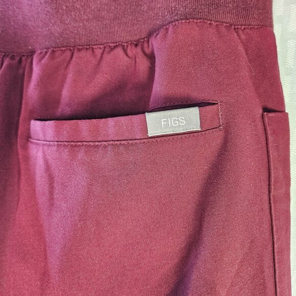 Figs Burgundy Jogger Scrub Pants With Drawstring Waist and pockets - Picture 7 of 10